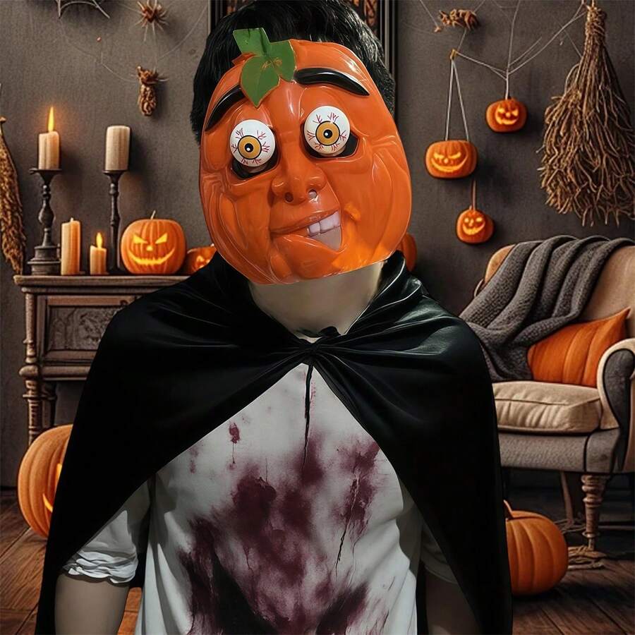 Halloween Horror Pumpkin Mask- - Orange - View 1