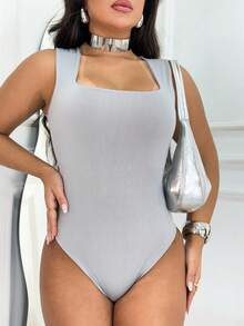 3-Piece Basic Bodysuit, Square Neckline, Wide Straps, Versatile Shapewear, Casual, Suplex, Fashion, Gringa Blogger - BLANCO-GRIS-NEGRO - Ver 3