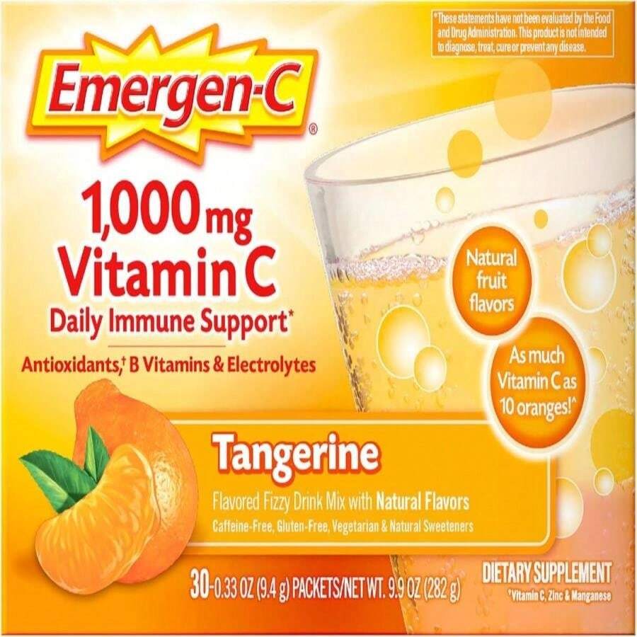 Emergen-C 1000mg Vitamin C Powder For Daily Immune Support Caffeine Free Vitamin C Supplements With Zinc And Manganese, B Vitamins And Electrolytes, Super Orange Flavor - 30 Count - Flavor NameE - 查看 1