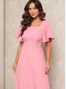 Women's Short Sleeve Princess Elegant Midi Dress - Rosa bb - 查看 3