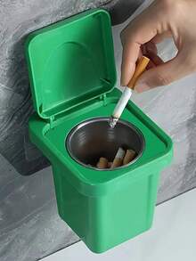 1 Pc Trash Bin Ashtray, A Creative Combination Of Trash Can And Ashtray, Wall Mounted Personalized Non-Perforated Bathroom Cover Smoking Device Suitable For Bathroom, Home, Daily And Festival Use.