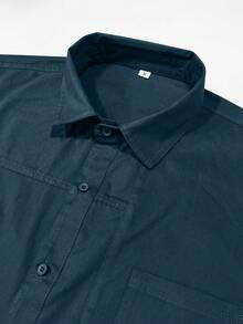 Áo sơ mi cotton thường ngày cho nam, màu trơn, thoải mái, nhiều túi, phong cách cổ điển, thích hợp mặc hàng ngày, xuân/thu, áo dài tay - Màu xanh hải quân - Xem 6