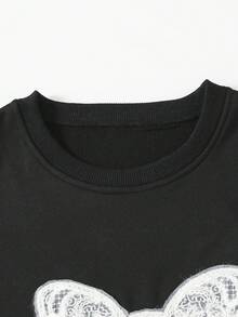 2pcs/Set Teen GirlCasual Butterfly Print Long Sleeve Sweatshirt And Pants Set, Fashionable Fitted, Autumn/Winter - Black - View 3