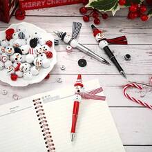 38pcs Christmas DIY Beaded Ballpoint Pens, Christmas DIY Ballpoint Pens With , Striped Wooden Beads, Scarf Cord, Spacer Beads, Christmas Party Gifts, Stationery, Office Supplies, Christmas Decorations, Suitable For Office Christmas Gifts - Multicolor - View 2