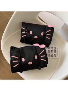 Sanrio 1 قطعة - حقيبة يد سعة كبيرة مزينة بشخصية هالو كيتي الكرتونية الكاواييي، حقيبة كتف لتخزين الألعاب، حقيبة تسوق للسفر كهدية (بعض الأجزاء قد تكون عشوائية)، حقيبة هالو كيتي الكرتونية الجميلة الكبيرة، حقيبة كتف، حقيبة عبر الجسم، جلد اصطناعي أسود، طراز قطة جميلة، حقيبة لياقة بدنية محمولة، حقيبة سفر عبر الجسم