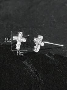 1 paire de boucles d'oreilles vintage pour hommes en cuivre avec croix micro-incrustée de zircone, hypoallergénique, design religieux de Jésus, convient pour un port quotidien, cadeau de Noël, Nouvel An, Saint-Valentin - Argent - Voir 17