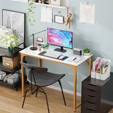 39" Home Office Gaming Desk | Modern Simple Style | Wood & Metal PC Desk | Spacious Surface For Work, Gaming & PC Setup - Gold - View 4