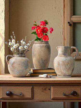 American Retro Creative Pottery Jars, Flower Vases, Ceramic Home Decor, Dining Table Decorations, Desktop Flower Pots Room Decor Glass Vase