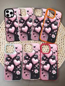 Schutzhülle mit rosa Herz  und Blumendesign für romantisches, ästhetisches Liebesmuster, robuste, stoßfeste Abdeckung, kratzfest, Fallschutz, Telefonzubehör, kompatibel mit iPhone 16promax/16pro/16plus/16/15promax/15pro/15plus/15/14promax/14pro/14plus/14/13promax/13pro/13/12promax/12pro/12/11promax/11pro/11/X/XSmax