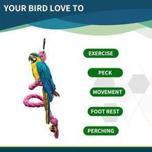 1pc Parrot Cotton Rope Colorful Bead Wooden Block Chew Toy (30cm L X 9cm W), Parrot Chewing Boredom Relief Hanging Toy, Bird Cage Accessory, Random Color - Multicolor - View 4