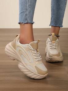 Women's Thick Sole Chunky Sneakers, Breathable Mesh Increase Height Casual Lightweight Athletic Shoes, & Versatile Platform Loafers