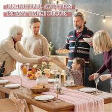 10ft Solid Color Pleated Bohemian Style Cheese Cloth Table Runner, Gray-Pink, 1pc - وردي - مشاهدة 5