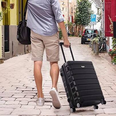 20-Inch Hard-Shell Lightweight Luggage Set With Swivel Wheels, Suitable For Traveling Ladies And Gentlemen (Black) Luggage Case Trolley Suitcase Spinner Suitcase Travel Luggage Travel Suitcase Hardshell Suitcase Suitcase Luggage Carry-On Suitcase With Wheels Travel Essentials Durable For Men For Women For Vacation For Business Large Capacity Travel Essential Travel Accessories Travel Organizer Travel Stuff