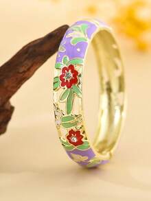 1 pieza Nuevo brazalete de estilo bohemio de moda con esmalte de flor enchapado en oro, adecuado para joyería de mujeres y niñas
