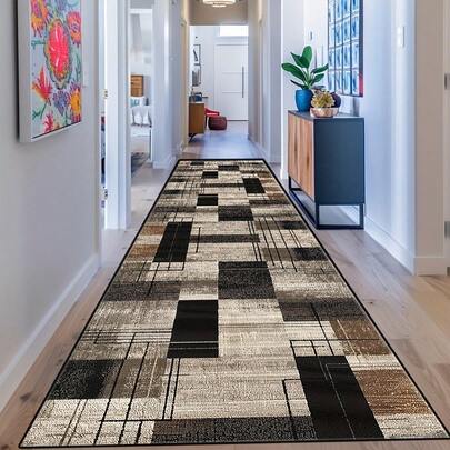 1 covor cu model geometric, rezistent la pete și lavabil la mașină, covor lung potrivit pentru coridoare în stil scandinav, excelent pentru noptieră, hol, adăugând o notă luminoasă camerei de zi și dormitorului
