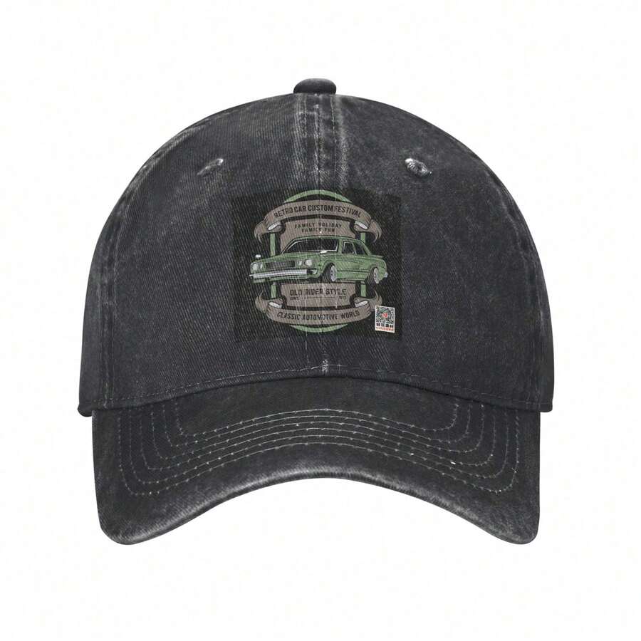1pc Men's Baseball Cap Big Head Baseball Cap Retro Car Custom Festival 1975 , Running Cap For Athletes Summer Baseball Hat Adjustable, Breathable, Suitable For Outdoor Sports, Camping, Beach, Holiday Gift - Black - View 1