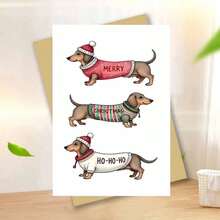 Dachshund Christmas Greeting Card, Cartoon Dog Holiday Wishes, Festive Season Paper Card For Anyone, Single Pack