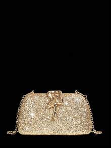 Bộ trang sức đính đá lấp lánh gồm dây chuyền, bông tai và vòng tay, kết hợp với túi xách cầm tay sang trọng, thích hợp cho các bữa tiệc, đám cưới lãng mạn, túi đeo vai mùa xuân/hè, túi cô dâu, các buổi khiêu vũ trang trọng. - Vàng - Xem 4