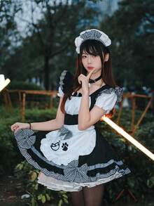 1pc Cute Anime Maid Dress, Sexy Soft Girl Lolita Cosplay Costume (Without Choker), Suitable For Role-Playing Or Photoshoot Halloween Costume - Multicolor - View 18