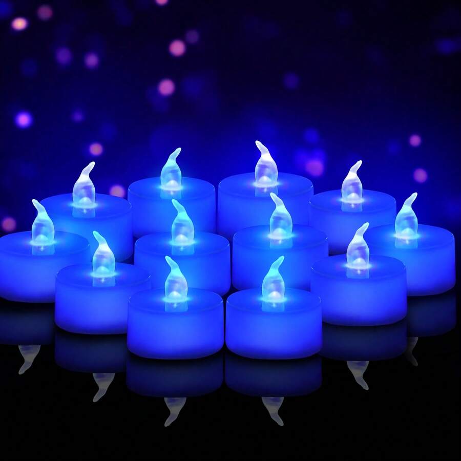 12/24/48pcs Flameless LED Candles Lights, Battery Powered Tealight, Romantic Tea Candles For Birthday Party Wedding Decorations, Home Decor, Candle Warmer, Gift, Fake Candles,Home Decor,Gift,Led Candles,Fake CandlesCandle Lights Gifts Graduation - 藍色 - 查看 1