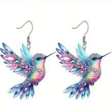 1Set Elegant Fashion Acrylic Hummingbird Necklace & Earrings Set With Multi-Color Wing Design, Suitable For Daily Wear And Birdwatching Enthusiasts, An Ideal Gift For Friends