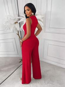 AIJ Amarilo Women 2-Piece Set: Sleeveless Top And Straight Leg Pants, Elegant Business Style, Latest Spring/Summer Women's Chic Outfit, Suitable For Valentine's Day, Parties - Red - View 2