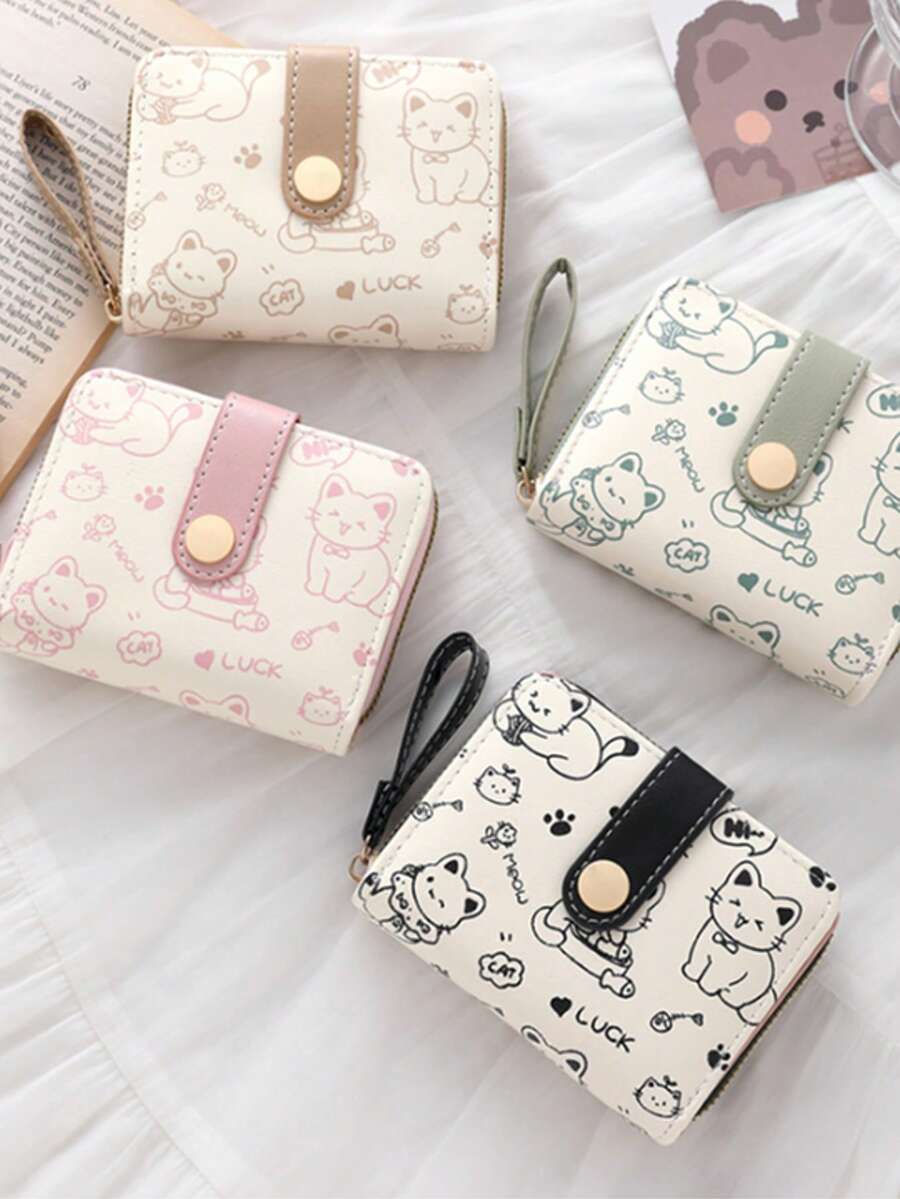 Short Women's Wallet Simple Cute Kitten Pattern Coin Purse Multi-Functional Card Holder With Multiple Card Slots Money Bag For Women Money Wallet Mini Wallet Purse Wallet Fall Autumn Cute Wallet Small Wallet Wristlet Wallet