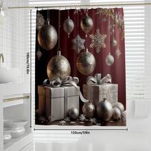 1 pieza/4 piezas Caja de regalo con bola de adorno de Navidad de lujo con tema plateado, decoración del hogar y del baño para Año Nuevo, cortina de ducha con 12 ganchos, alfombra de baño, alfombrilla en forma de U para el inodoro, tapa del inodoro, partición de baño, accesorios de baño, decoración de baño