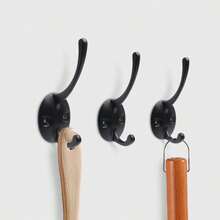 黑色墙钩，金属衣钩，墙装隔断配件，复古双钩，重型门钩，适用于悬挂毛巾、帽子、钥匙、橱柜、包包等。 - 黑色 - 查看 2