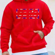 White Men's Heavy Hooded Sweatshirt - Fitness And Casual Winter Wear, Front Pocket, Long Sleeve Sports Pullover Sweatshirt, Navy/Red/White/Black/Gray/Beige, Machine Wash Training Clothing. Geometric Pattern Printed, Hooded Design Is Suitable For Outdoor Activities And Everyday Wear. Regular Fitted With Drawstring Hood For Autumn And Winter, Ideal For Fitness And Leisure Travel, Durable Fabrics, High-Quality Stitching - Black - View 5