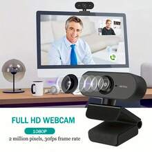 1080P HD Webcam With Built-In Microphone, Plug And Play, Privacy Cover, Stand, Suitable For Meetings, Game Streaming, Video Calls, Online Classes And Home Office, High-Definition Video, Easy Installation, Computer Camera, Laptop Camera - Black - View 2