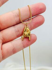 1pc Stainless Steel 3D Gold Love Sign Pendant Necklace Suitable For Women's Spring/Summer Casual Wear - LOVE Gesture - View 4