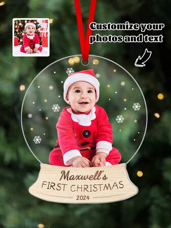A Personalized Customized Young's First Christmas Ornament With Photos, Personalized Young Boy's First Christmas Ornament, Newborn, Girl's First Christmas Gift, Young Souvenir, Can Be Hung On The Car Rearview Mirror, Can Be Hung On The Christmas Tree, Christmas Tree Decoration Pendant, Can Be Hung Anywhere In The Home, Holiday Gift, Christmas Gift. Send To Family, Friends, Etc., Made Of Acrylic Material,Festive Calendar
