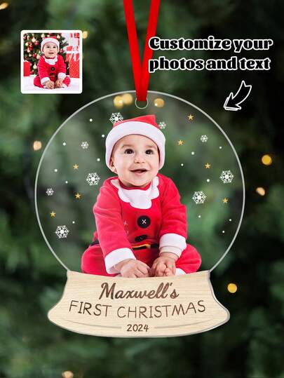 Personalized Baby's First Christmas Ornament, Can Add Photo, Suitable For Boys, Newborns, Girls, Can Be Used As First Christmas Gift Or Souvenir. Can Be Hung On Rearview Mirror, Christmas Tree, Or Any Place At Home. Holiday Gift, Christmas Gift, Can Be Given To Family And Friends. Made Of Acrylic Material, Comes With Holiday Calendar.
