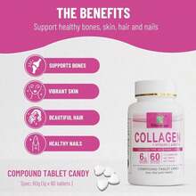 Wins Town Compound Collagen Tablet Candy, 6000mg Collagen Per Serving, Support Healthy Bones, Skin, Hair, Nails, 60 Tablets - 白色的 - 查看 4