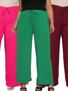 Duna Women's Plus Size Wide Leg Pants Kit 3 - Vinho Verde and Pink - View 1