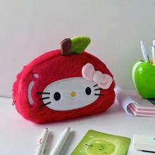 Sanrio 1PC Sanrio Japanese-Style Cute New Apple HelloKitty Cat Pen Case, Plush Transformable Large Stationery Bag, High Appearance Level Storage Bag, Perfect For Beach Vacations, Dates, And Trips. The Cute Design Makes It The Perfect Gift For Family And Friends On Christmas And Birthdays