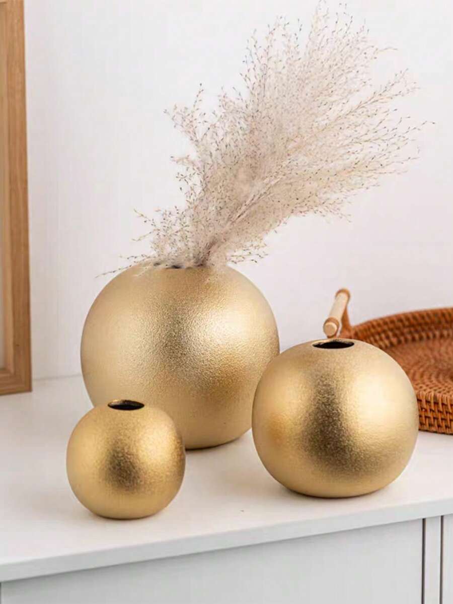 Gold Sphere Vase Set, Modern Ceramic-Look Decorative Vase, Suitable For Dining Table Decor And Home Decoration, Room Decor Glass Vase - Multicolor - View 1
