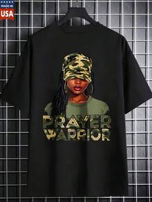 Prayer Warrior 100 Percent Cotton T Shirt For Women Camouflage Hat Design Graphic Tee Shirts Top Quality Fashion Brand Clothing USA Made - màu đen - Xem 1