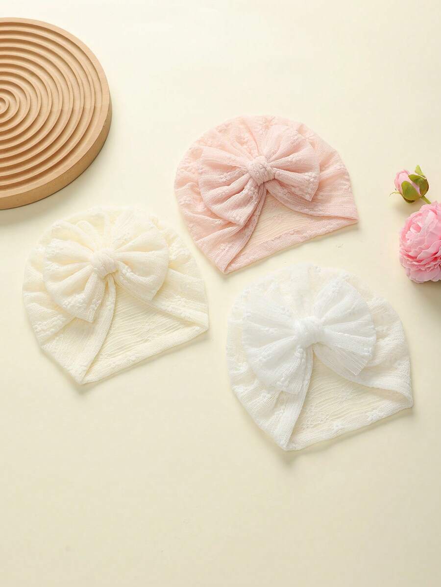 3件套婴幼儿可爱山茶花发箍帽，弹性舒适简约蝴蝶结网眼帽，百搭日常佩戴 - 彩色 - 查看 1