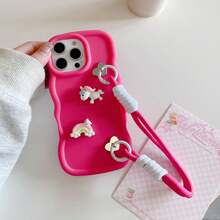 可爱粉色手提包设计新颖手机壳（带挂绳）可爱独角兽马卡龙手机壳+腕带，兼容 17 Pro Max/16 Pro Max/15 Pro Max/14 Pro Max/13 Pro Max/12 Pro Max/11 Pro Max/XS Max/7/8 Plus，荣耀手机，春季生日礼物 - 玫紅色 - 查看 3