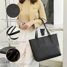 Bolsas de Tote para Mujer, Gran Capacidad PU Ocio Imitación De Cuero Bolso Con Cremallera, Crossbody Bolsos para Mujeres,Adecuado para el trabajo, citas, viajes, compras - Negro - Ver 5