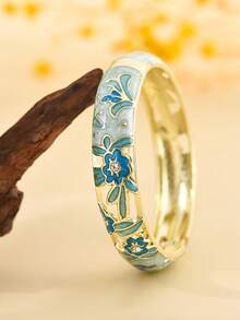 1 pieza Nuevo brazalete de estilo bohemio de moda con esmalte de flor enchapado en oro, adecuado para joyería de mujeres y niñas