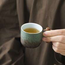 70ml Ceramic Retro Coffee Cup Office Water Cup Filter Tea Mug Wooden Handle Coffee Mug Handmade Tea Coffee Cup Birthday Gift - Multicolor - View 5