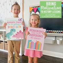 W3Z7 Hadley Designs 6 Social Studies Classroom Decorations – US History Posters Elementary, Middle School And High School, Durable World History Wall Art Teachers - Pastel Classroom Decor - 1 - View 2