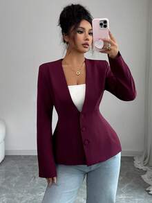 Lilyhouse Women's Jacket Fall/Winter Solid Color Elegant Daily Casual Commute Office V-Neck A-Line Waist Slim Fit Long Sleeve Jacket Autumn/Winter Cloths For Women