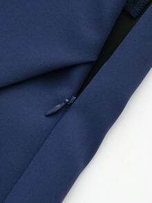 女士时尚休闲纯色不对称裹身短裙，简约时尚夏季裙裤 - 藏蓝色 - 查看 5