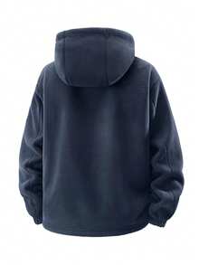 男士藏蓝色抓绒拉链连帽户外休闲长袖外套，秋冬季款 - 藏蓝色 - 查看 2