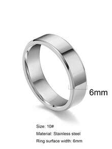 1 件男士 6 毫米宽不锈钢素色戒指，时尚日常百搭 - 銀色 - 查看 11