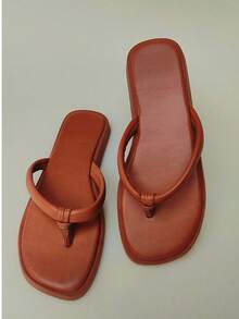 Women's Lightweight Padded Flip-Flop Sandal With A Comfortable Strap And A Super Soft Flat For Everyday Wear And Leisure. Holidays, Elegant, Basic, Casual, Bohemian, Beach, Fabric, Party, School, Holiday, Home, Outdoors - 焦糖色/金色 - 查看 2